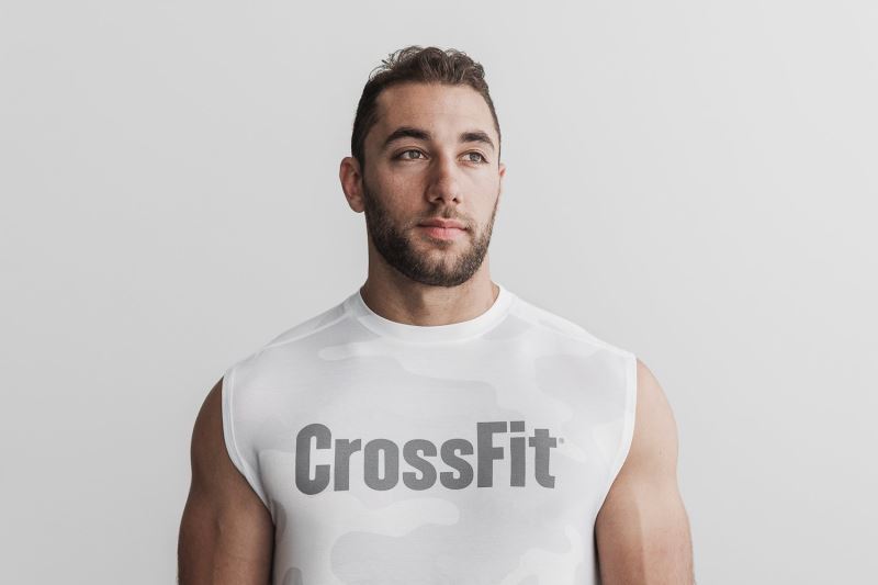 White Men's Nobull Crossfit sleeveless Camo T-Shirts | VEQMOK-804